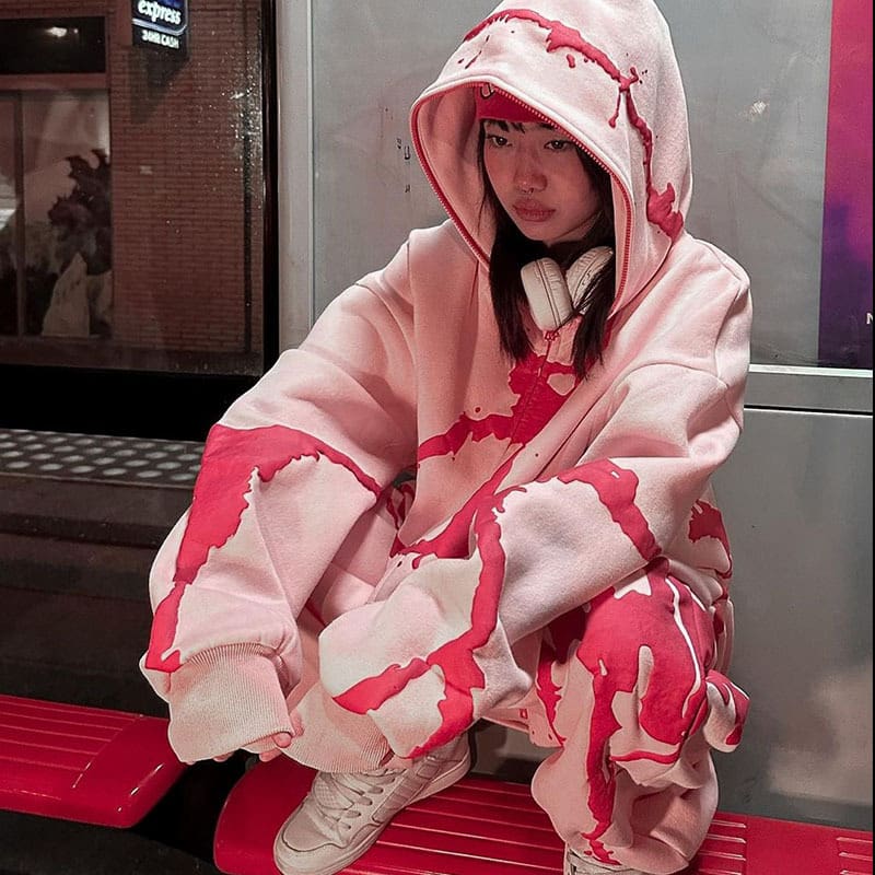 Puff Print Sweater Cardigan Y2K Hip Hop Jacket for Men and Women