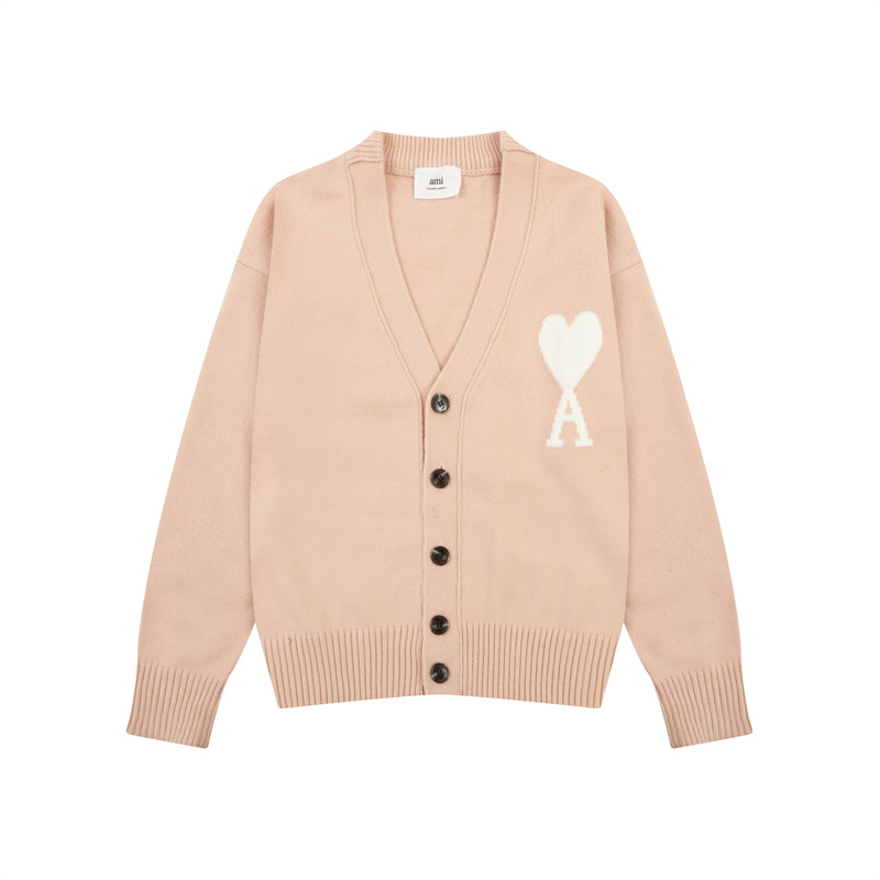 Ami Paris autumn and winter classic macaron love V-neck cardigan sweater coat all-matching sweater couple style
