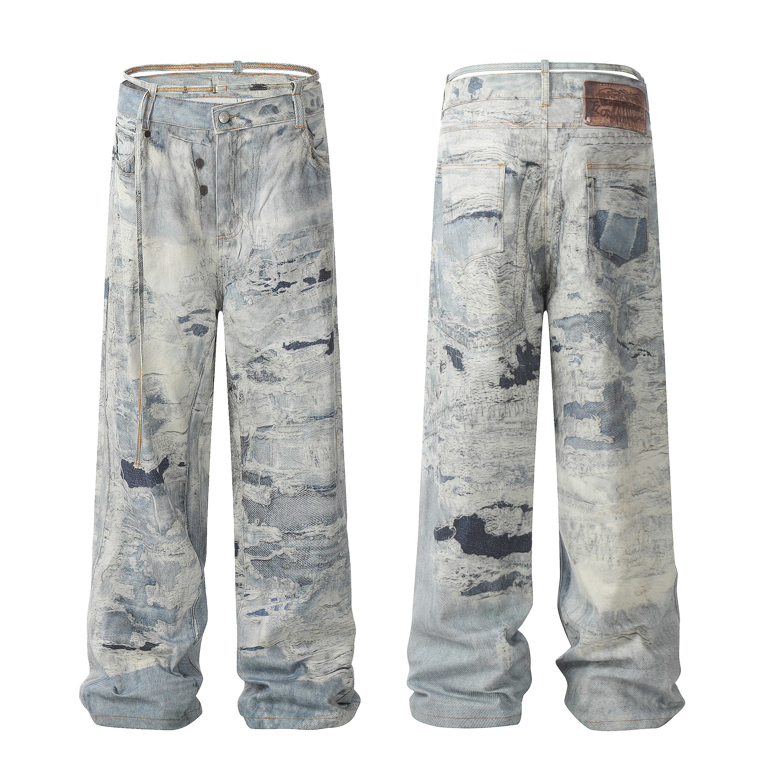 AC style 2024 New retro worn looking washed-out jeans straight wide leg mop trousers