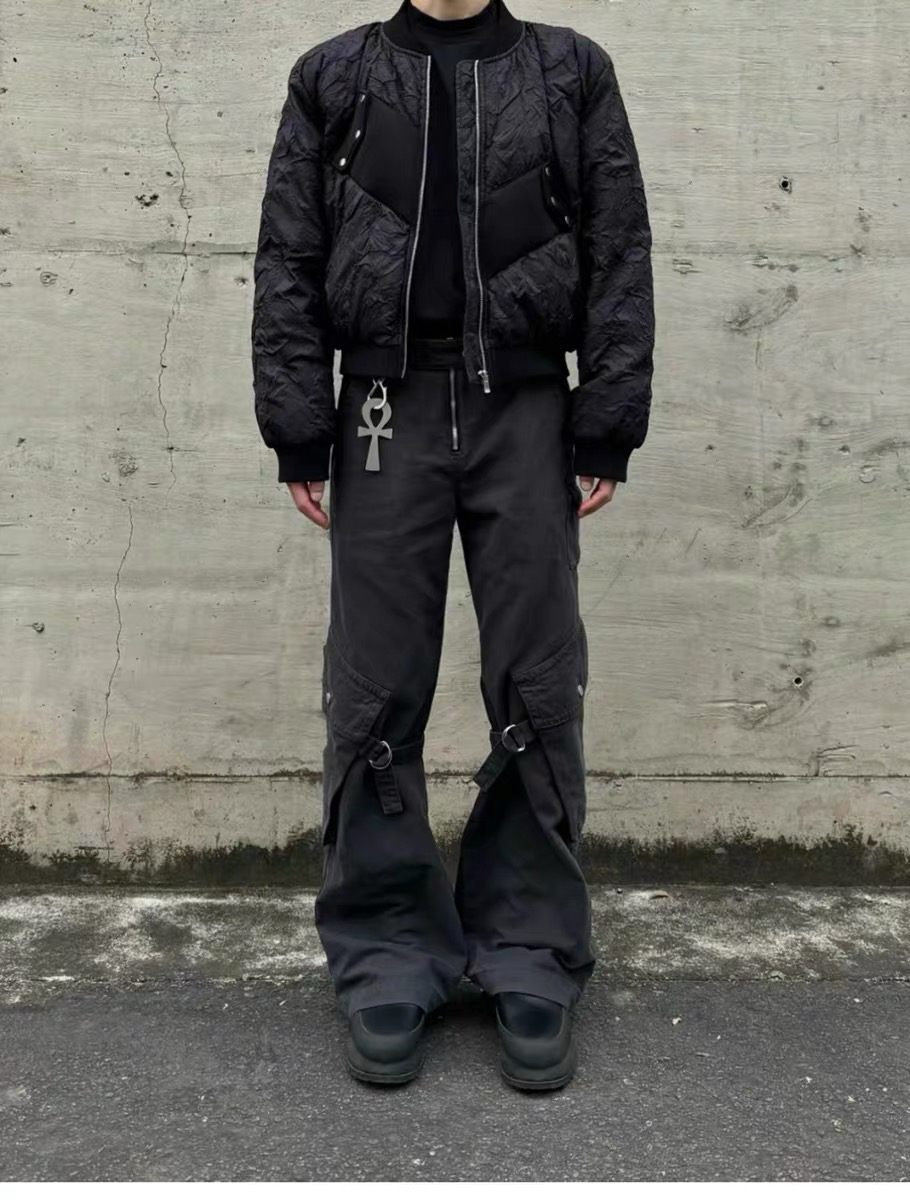 Functional Acne niche Net red multi-pocket cargo pants lace-up straight casual pants men’s and women’s washed pants