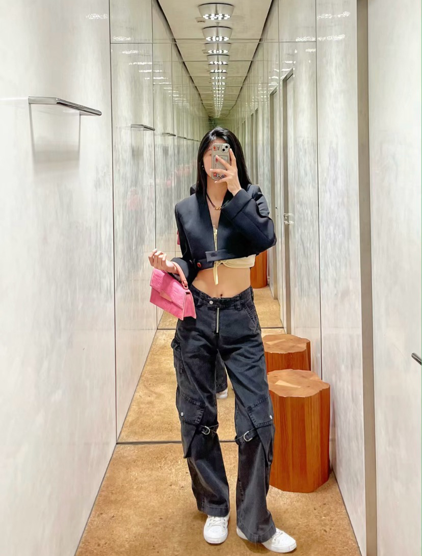 Functional Acne niche Net red multi-pocket cargo pants lace-up straight casual pants men’s and women’s washed pants