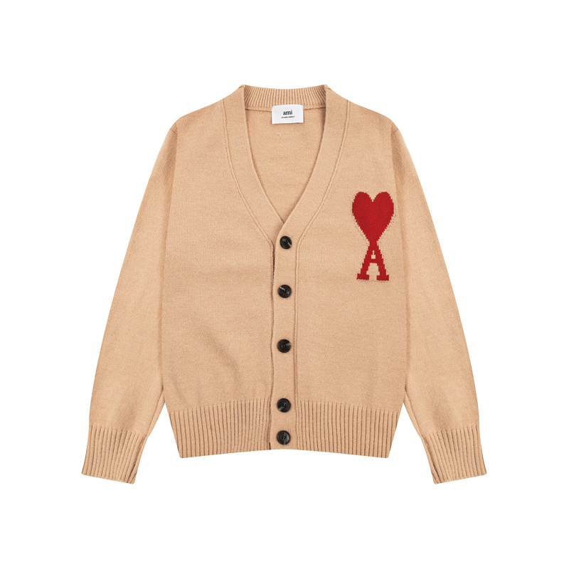 Ami Paris autumn and winter classic macaron love V-neck cardigan sweater coat all-matching sweater couple style