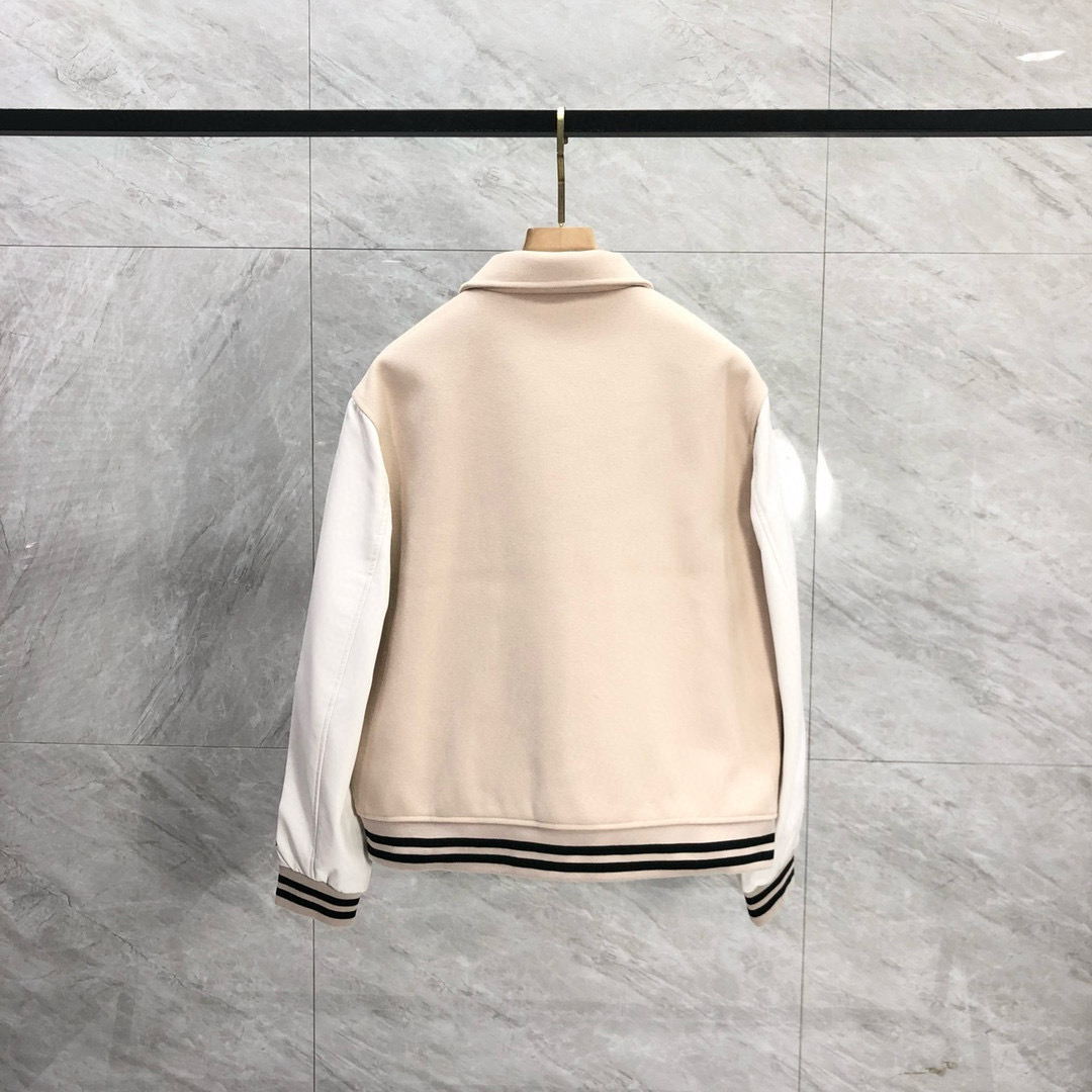 2024 autumn and winter AMIRI bone towel embroidery color contrast patchwork ins leather patchwork baseball uniform jacket coat quilted