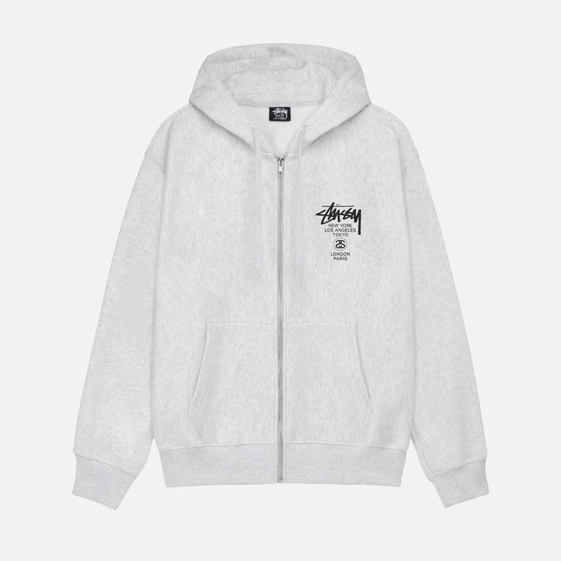 stussy world cruise zipper couple sweater stussy classic hooded men’s and women’s cardigan baggy coat fashion