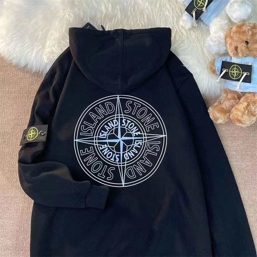Stonelsland Stone Island autumn and winter men’s and women’s loose pure cotton embroidery badge compass hooded sweater printing